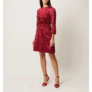 Hobbs London Lavinia Dress Hand Sewn Floral Red 10